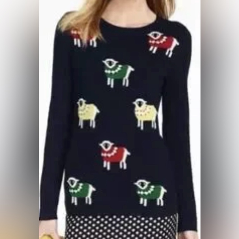 Talbots "Sheep in Sweaters" Novelty Print Soft Lambswool Blend Sweater SMALL